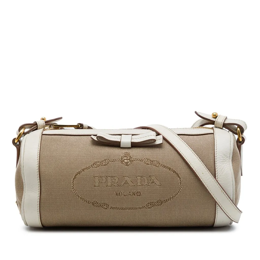 Prada Canvas Canapa Logo Bow Barrel Crossbody Beige Canvas Very good - Front View