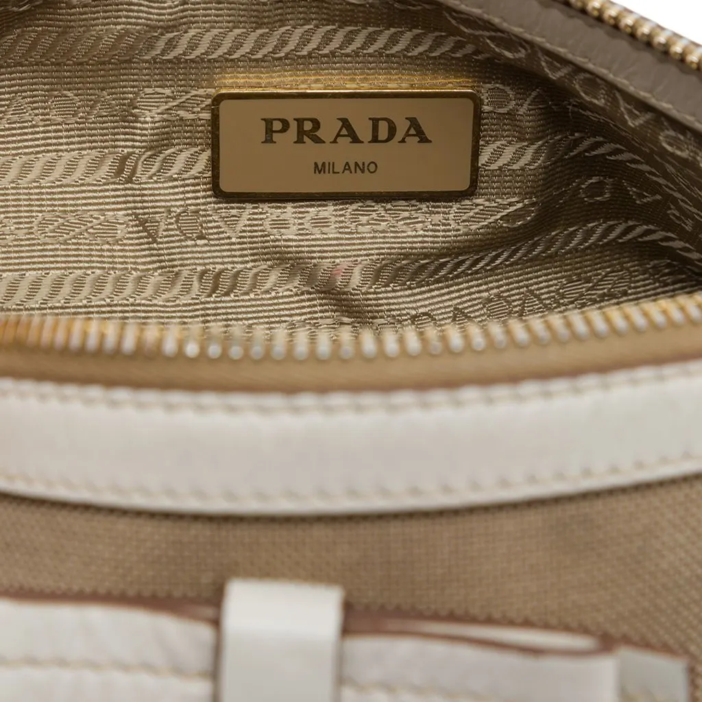 Prada Canvas Canapa Logo Bow Barrel Crossbody Beige Canvas Very good - Box View
