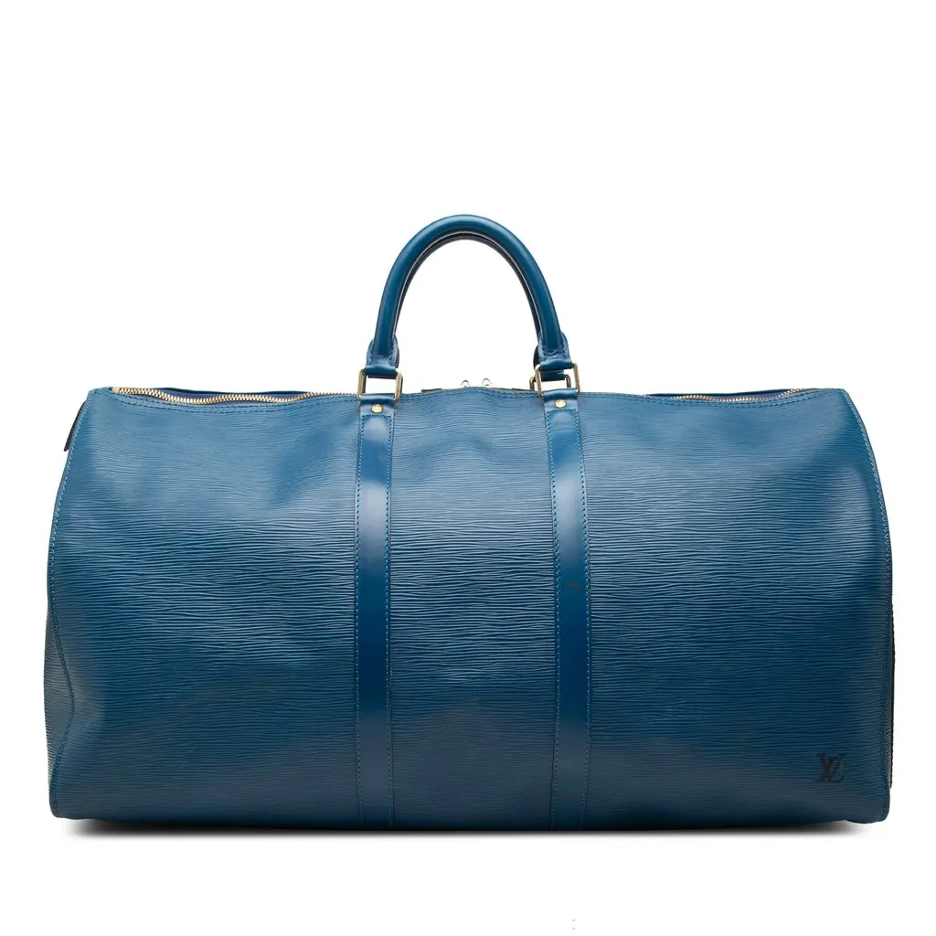 Louis Vuitton Epi Keepall 55 Blue Leather Good - Front View