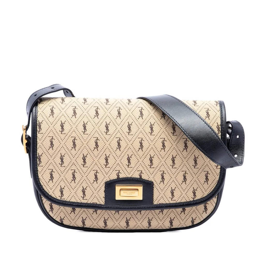 Saint Laurent Medium Canvas Monogram All Over Crossbody Beige Canvas Good - Front View