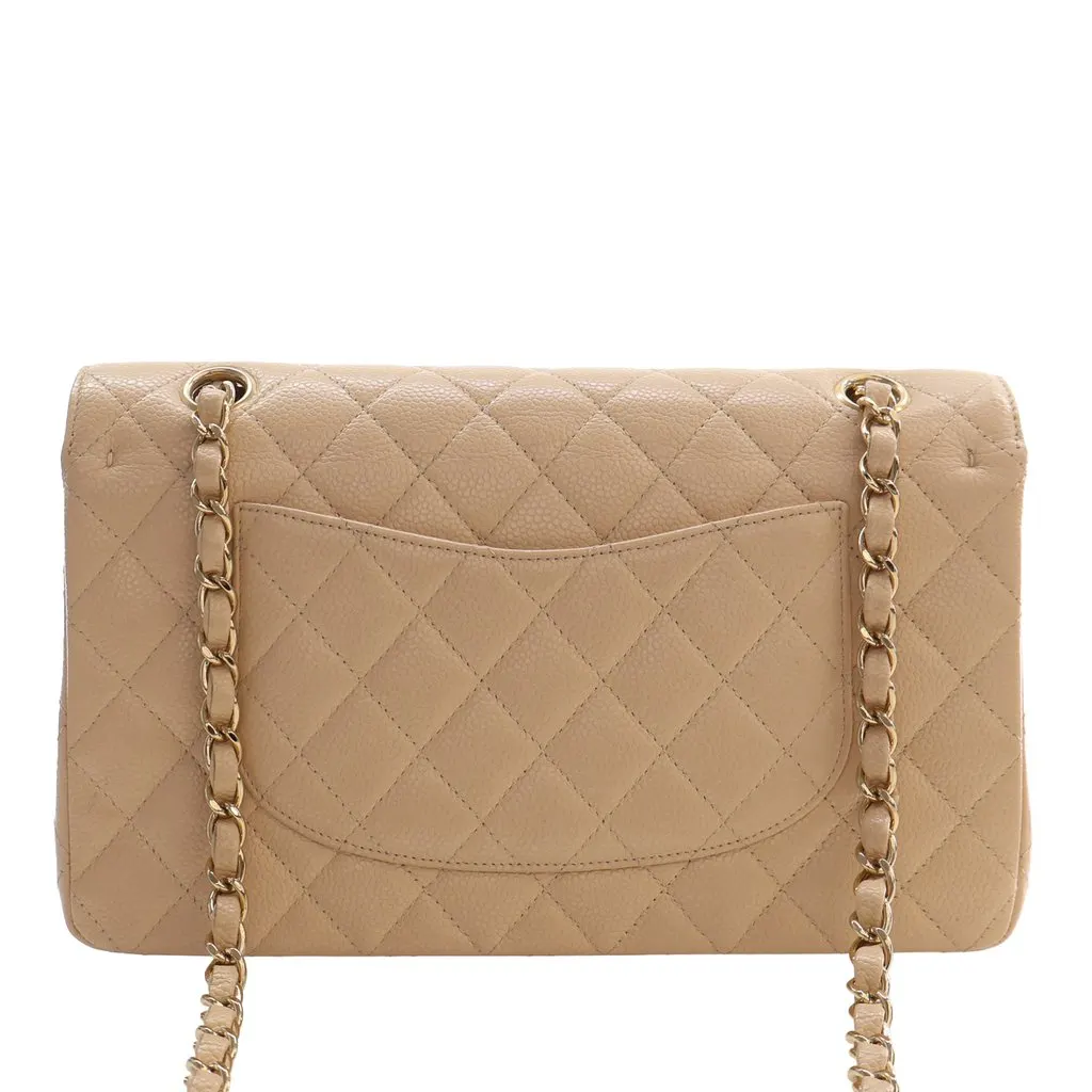 Chanel Medium Classic Caviar Double Flap Beige Leather Very good - Back View
