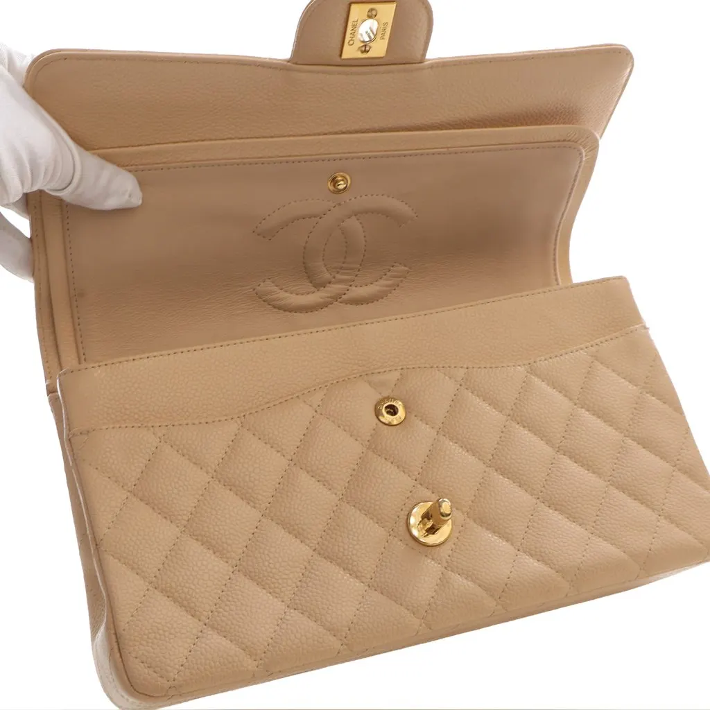 Chanel Medium Classic Caviar Double Flap Beige Leather Very good - Model View