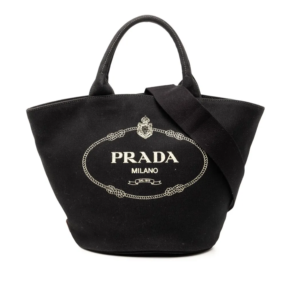 Prada Canvas Canapa Logo Satchel Black Very good - Front View