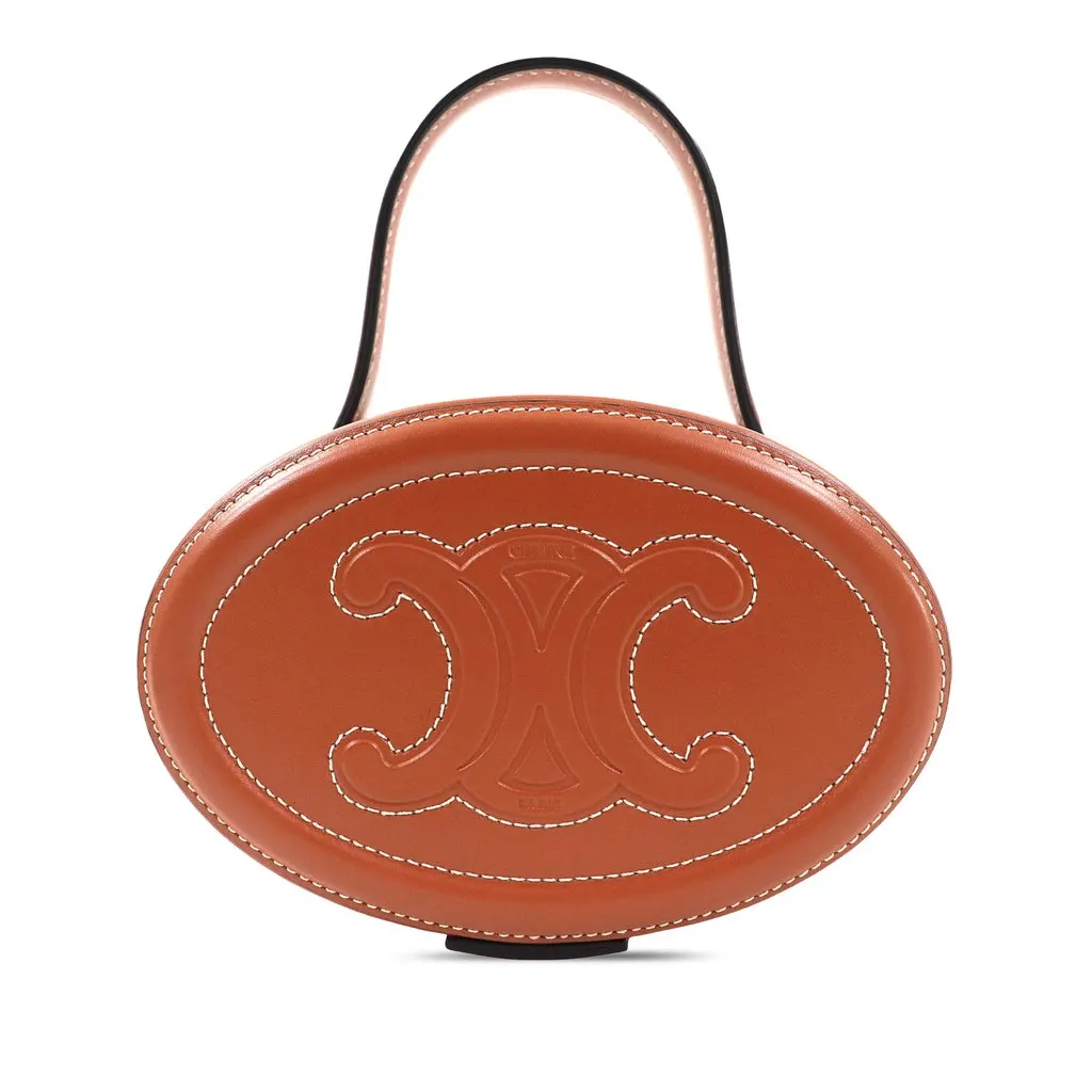 Celine Calfskin Cuir Triomphe Oval Handbag Brown Leather Very good - Back View