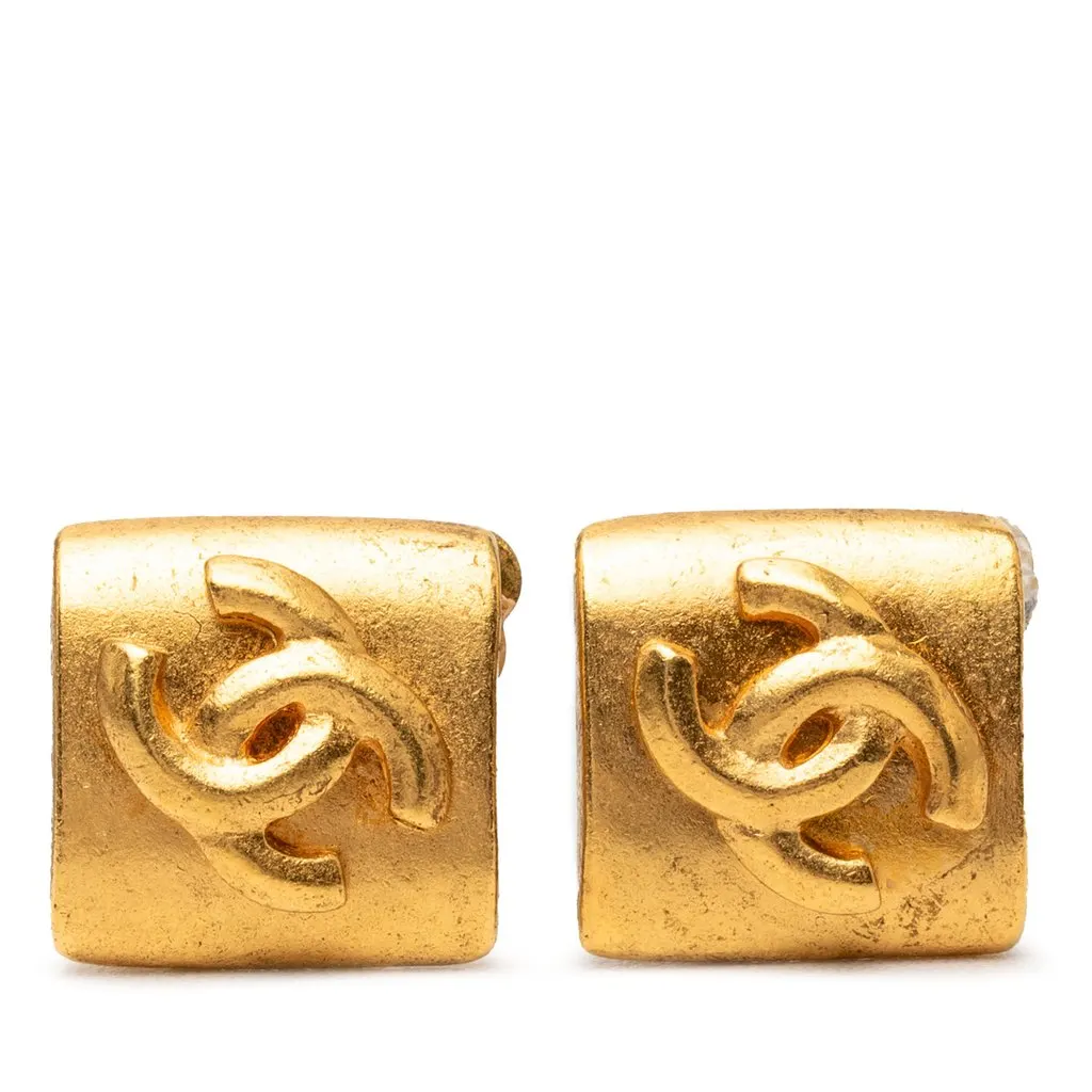 Chanel CC Gold Plated Diamond Clip On Earrings Gold Metal Very good - Front View