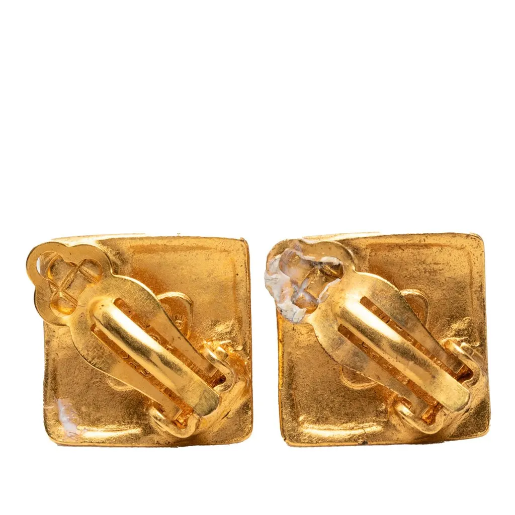 Chanel CC Gold Plated Diamond Clip On Earrings Gold Metal Very good - Back View