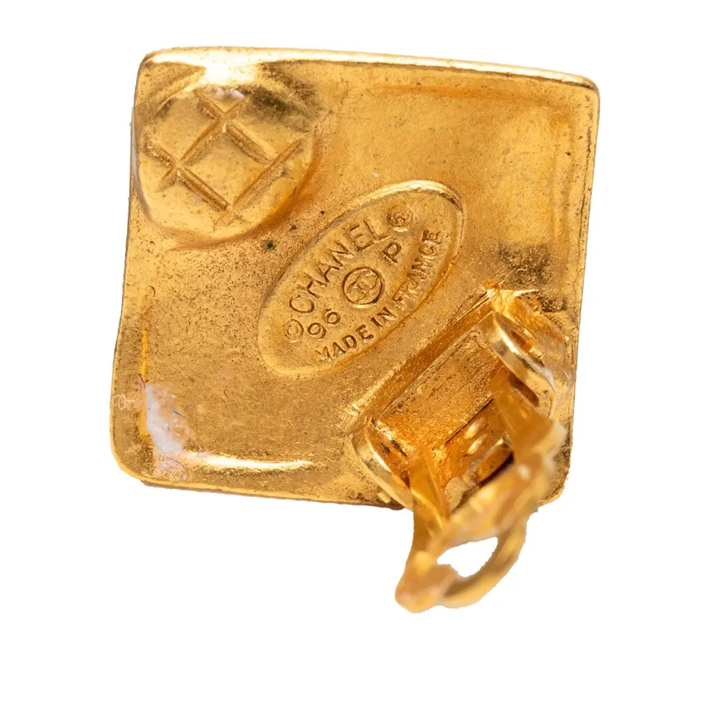 Chanel CC Gold Plated Diamond Clip On Earrings Gold Metal Very good - Inside View