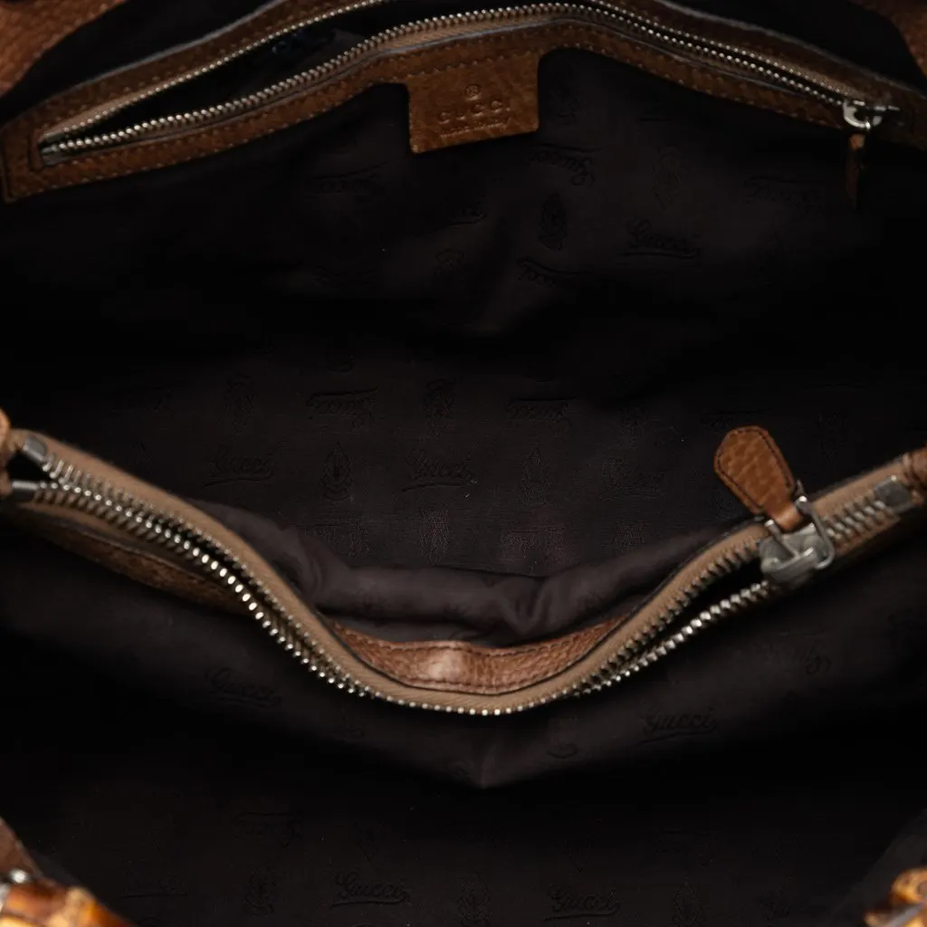 Gucci Medium Guccissima Trimmed Calfskin Bamboo Libeccio Tote Brown Leather Very good - Model View