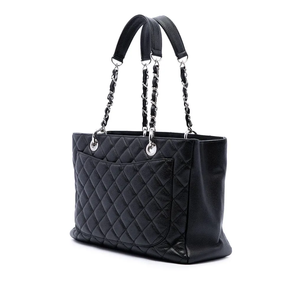 Chanel Caviar Grand Shopping Tote Black Leather Good - Back View