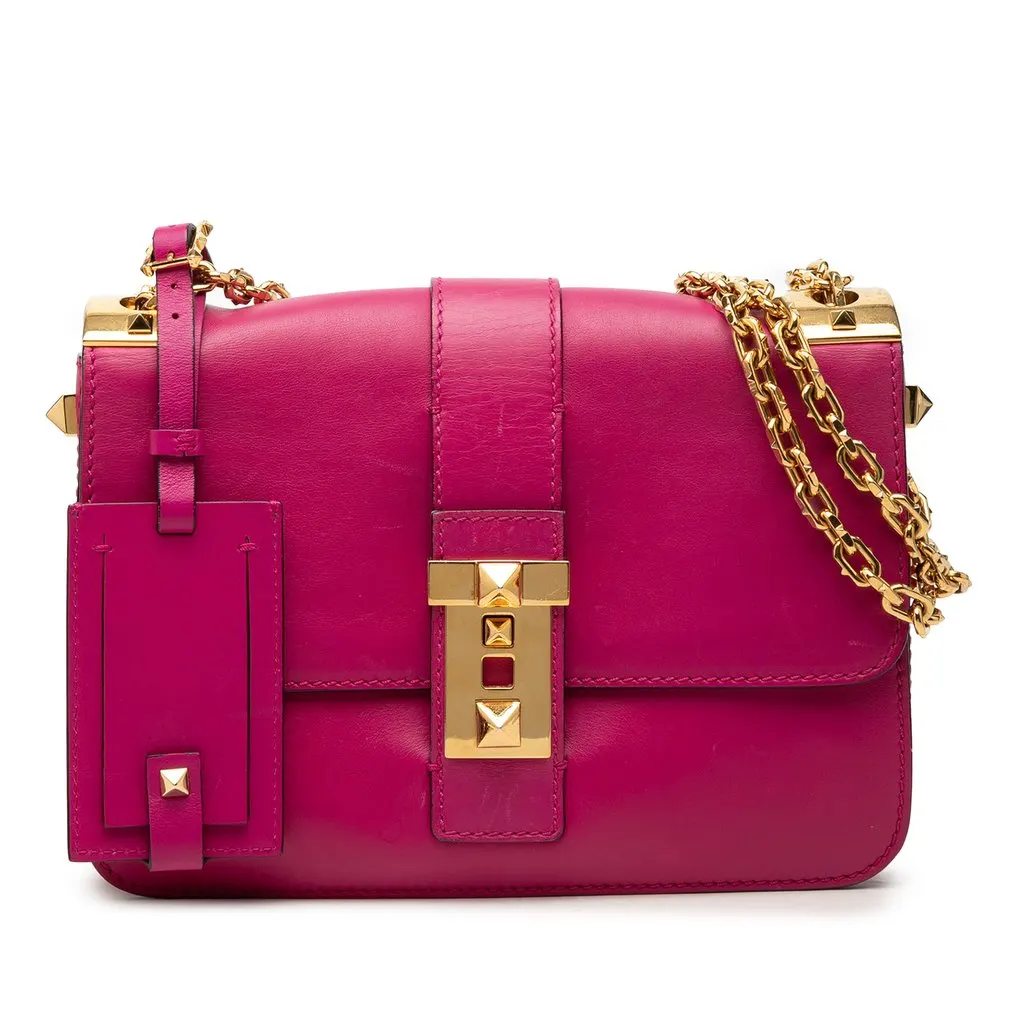 Valentino Leather B Rockstud Flap Shoulder Bag Pink Leather Very good - Front View