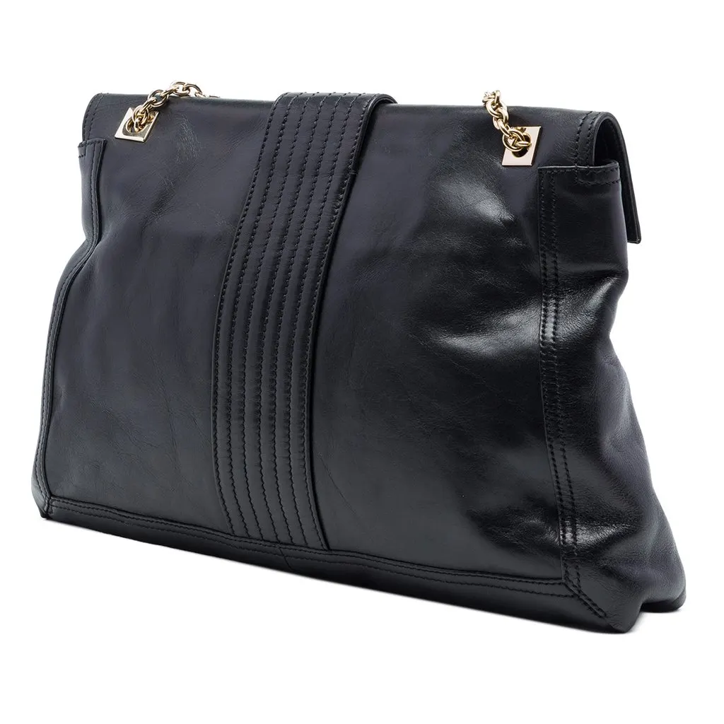 Fendi Leather Maxi Baguette Flap Bag Black Leather Very good - Back View