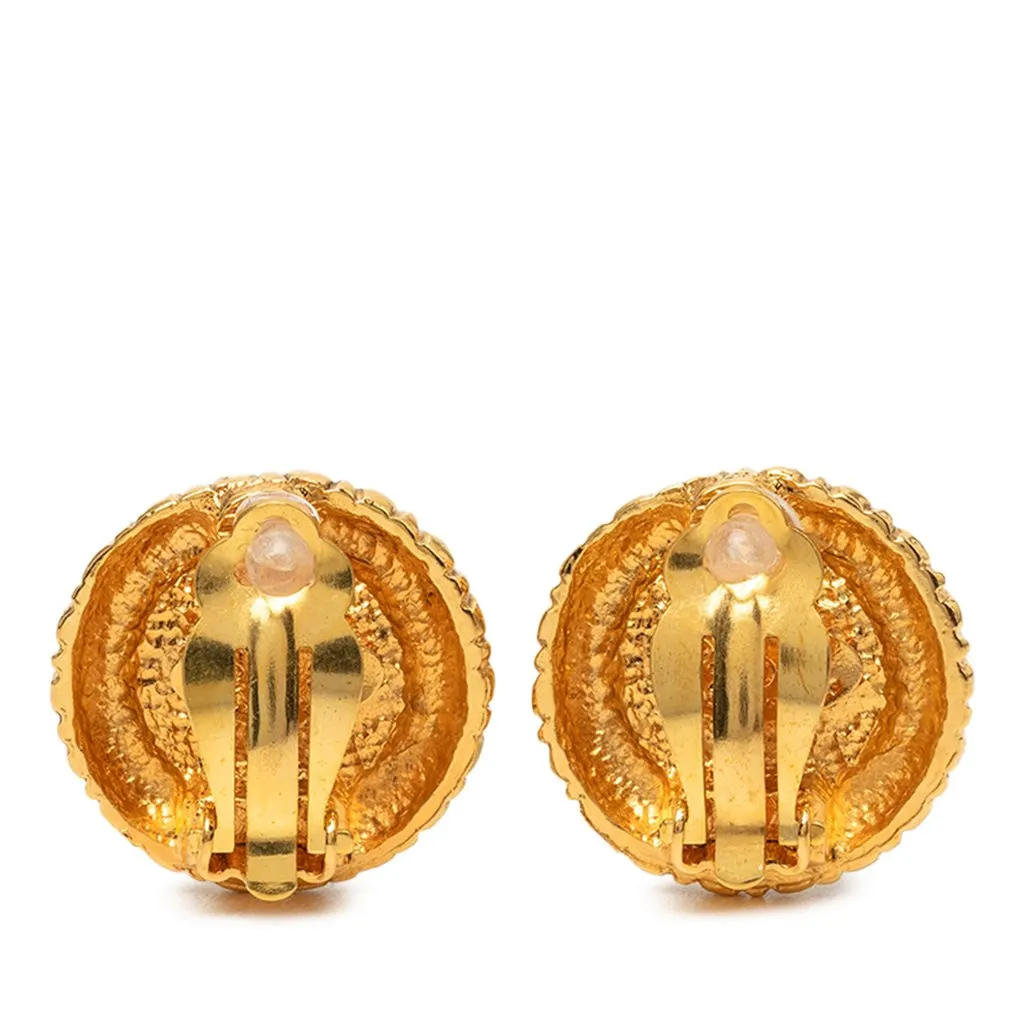 Chanel CC Gold Plated Faux Pearl Clip On Earrings Gold Metal Very good - Back View
