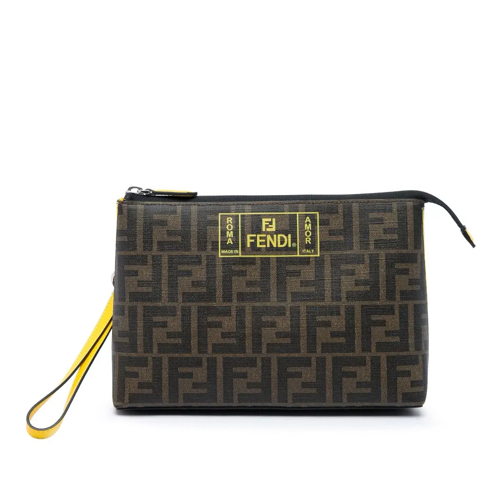 Fendi Zucca Coated Canvas Roma Amor Zip Pouch Brown Very good - Front View