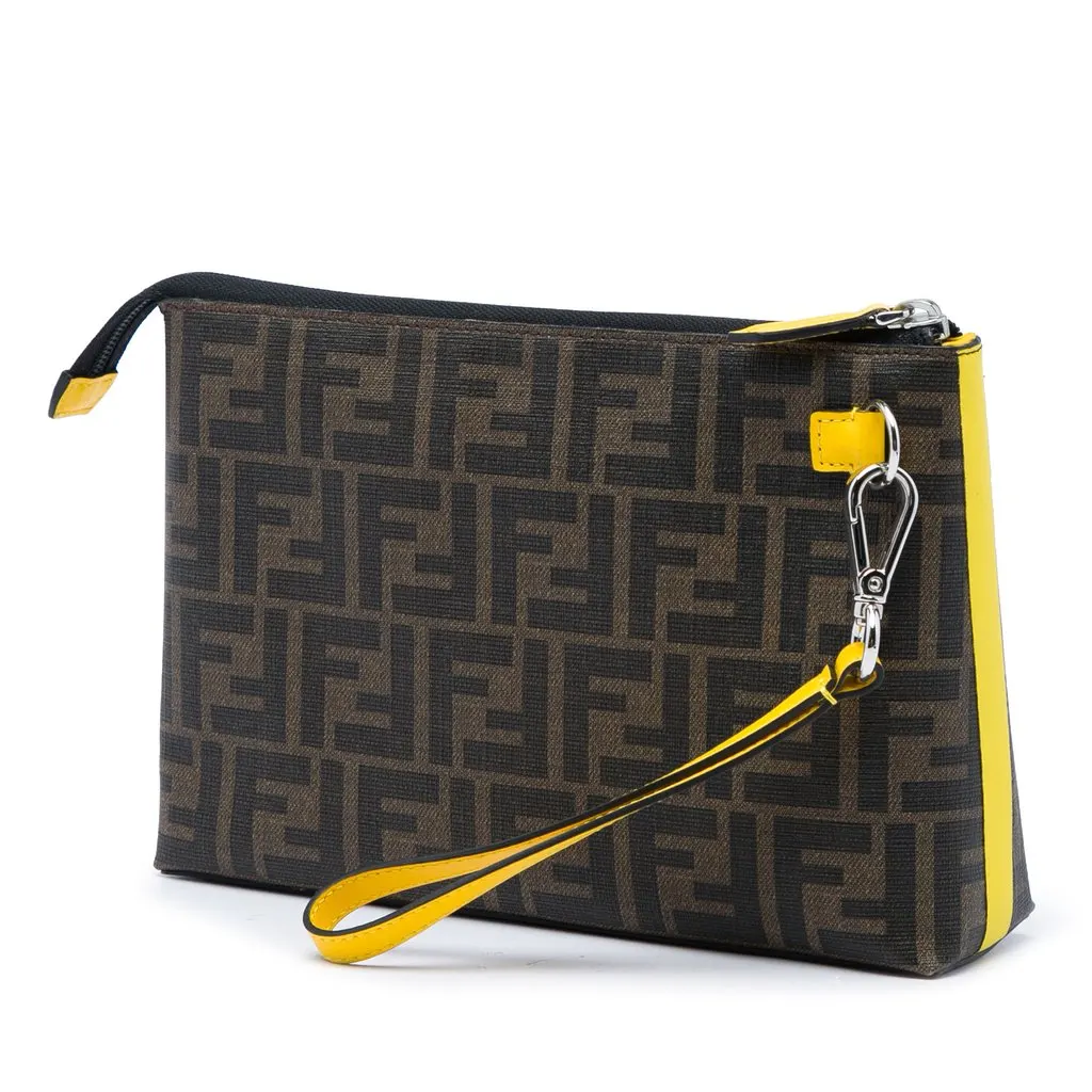 Fendi Zucca Coated Canvas Roma Amor Zip Pouch Brown Very good - Back View