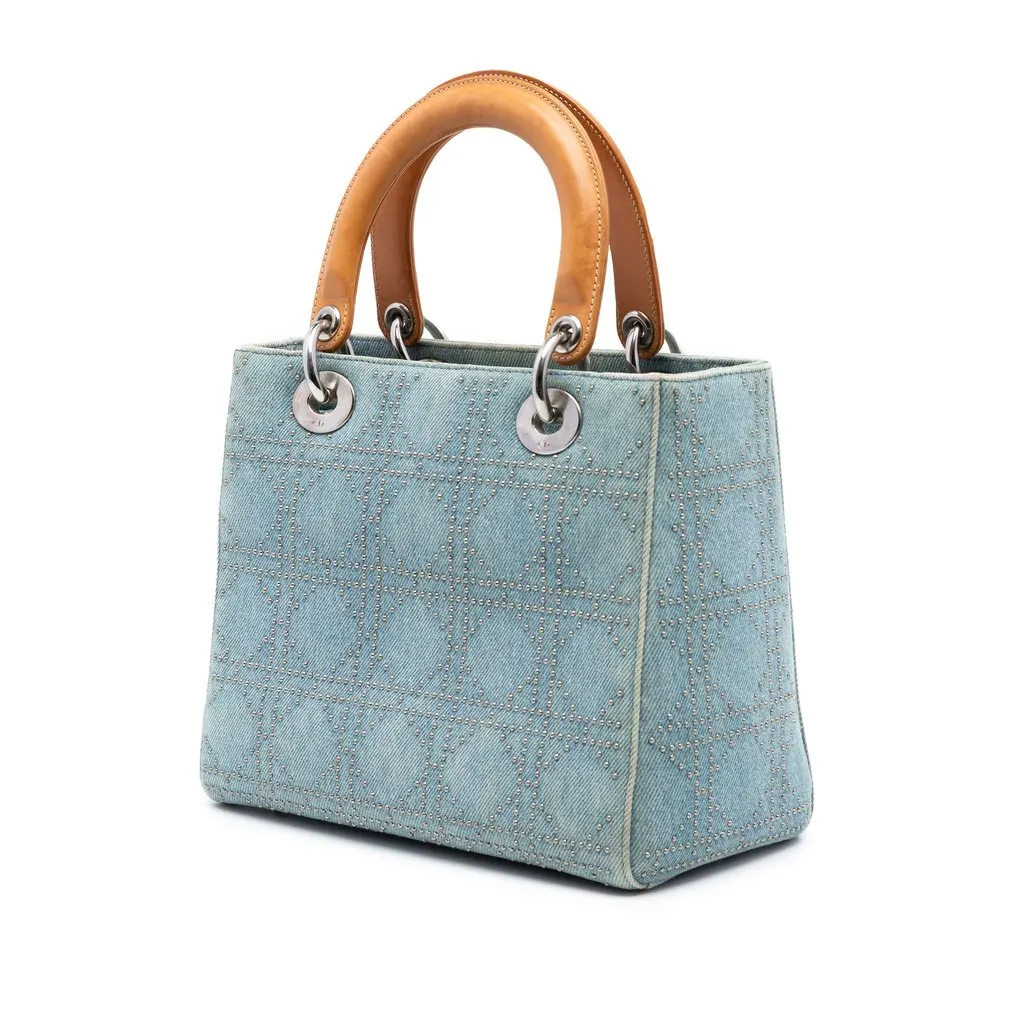 Dior Medium Denim Cannage Studded Lady Dior Blue Good - Back View