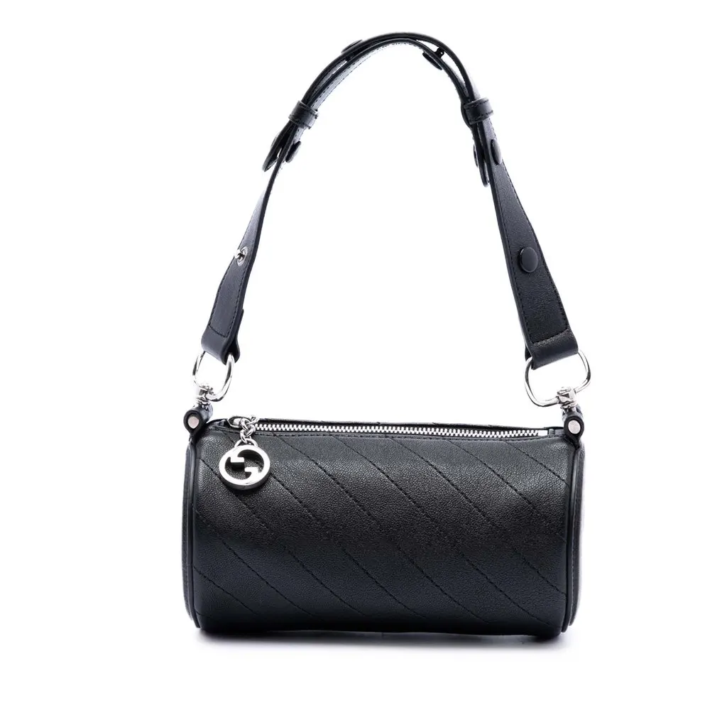 Gucci Mini Leather Blondie Barrel Shoulder Bag Black Leather Very good - Front View