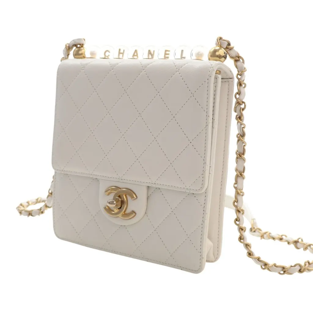 Chanel Small Quilted Lambskin Chic Pearls Flap White Leather Very good - Inside View