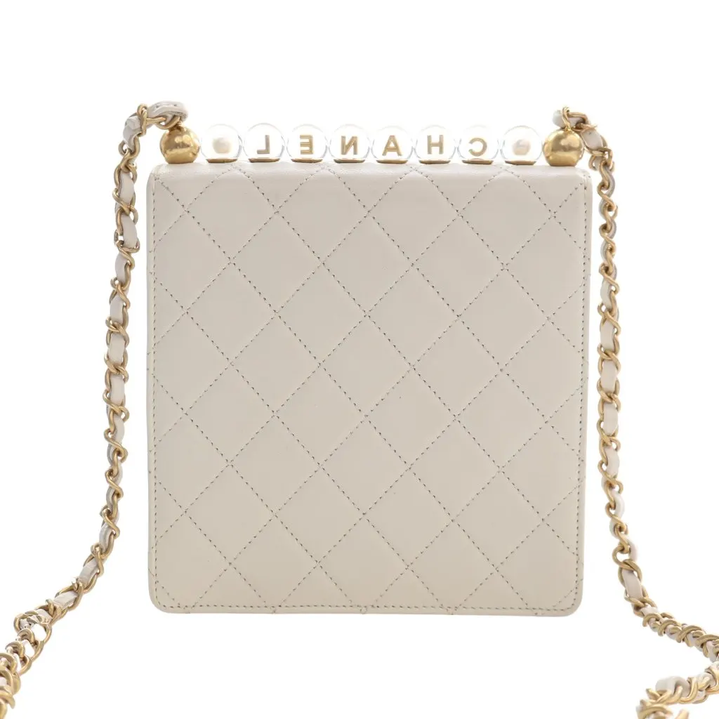Chanel Small Quilted Lambskin Chic Pearls Flap White Leather Very good - Model View
