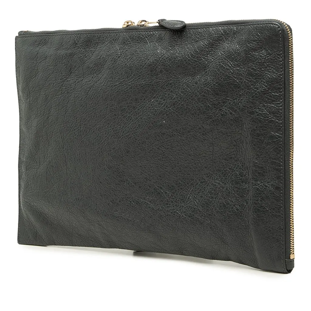 Balenciaga Lambskin Motocross Giant 12 Zip Around Flat Clutch Black Leather Very good - Back View
