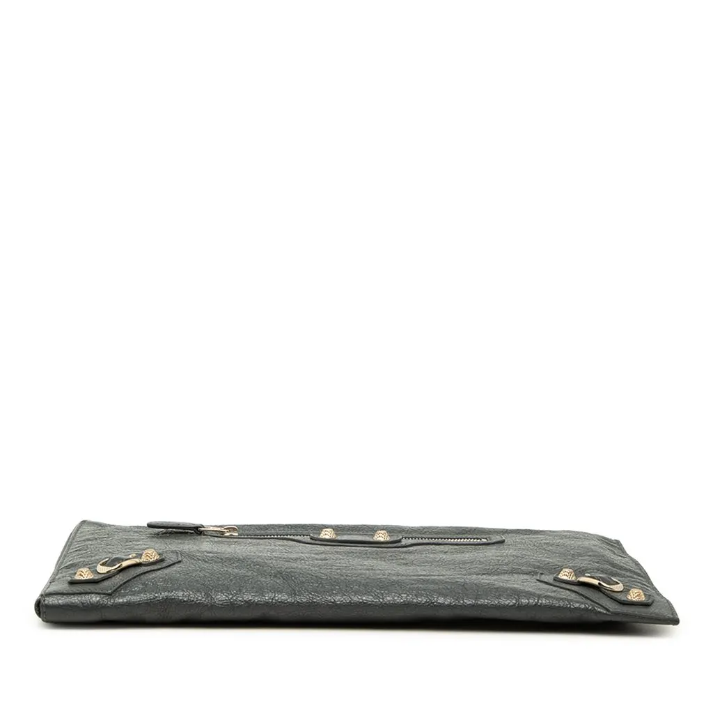 Balenciaga Lambskin Motocross Giant 12 Zip Around Flat Clutch Black Leather Very good - Inside View