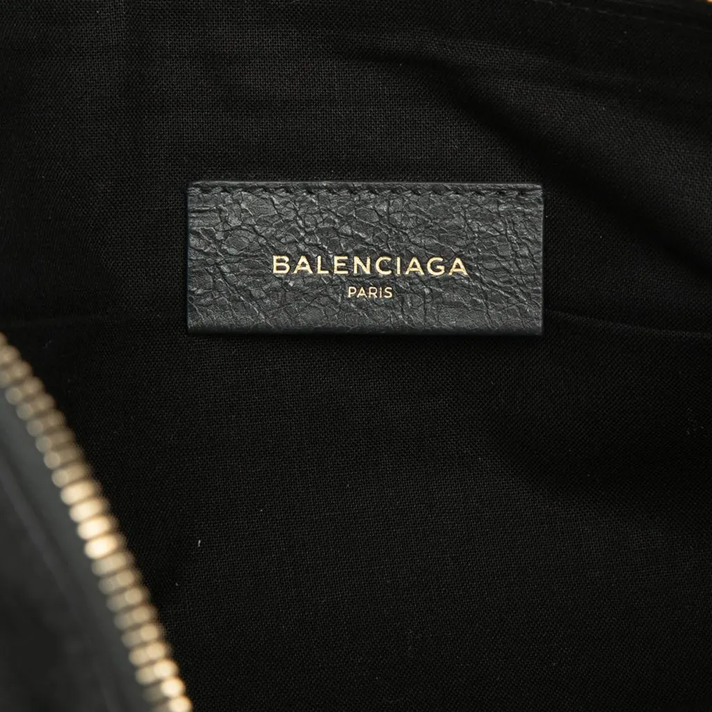 Balenciaga Lambskin Motocross Giant 12 Zip Around Flat Clutch Black Leather Very good - Box View