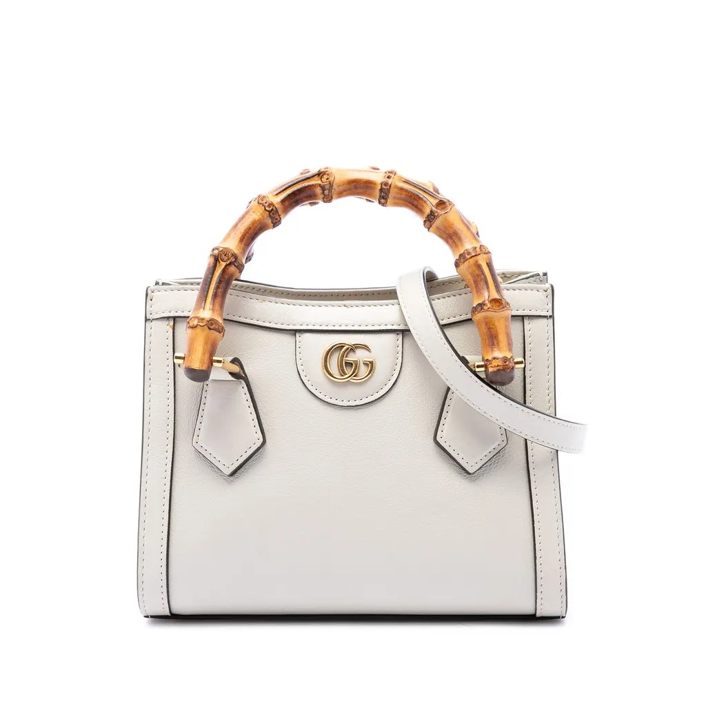 Gucci Mini Calfskin Bamboo Diana Satchel White Leather Very good - Front View