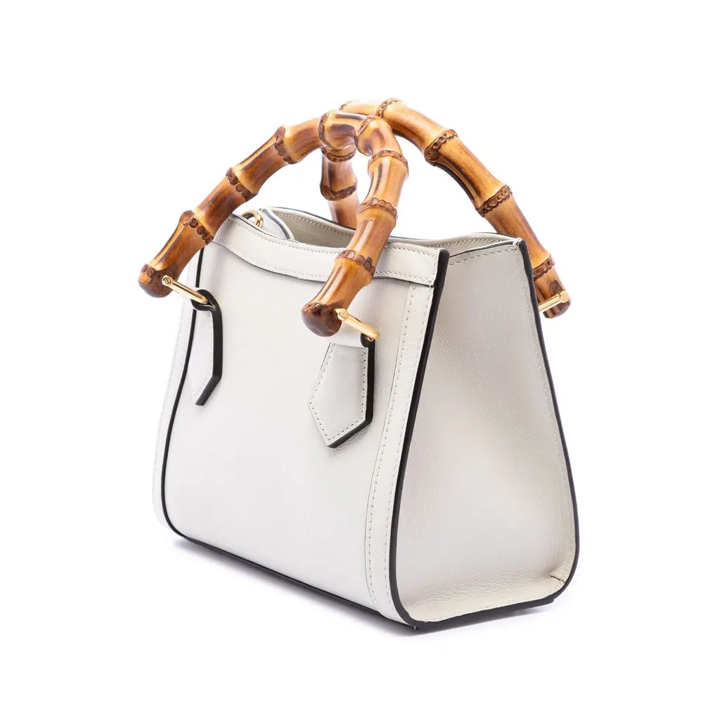 Gucci Mini Calfskin Bamboo Diana Satchel White Leather Very good - Back View