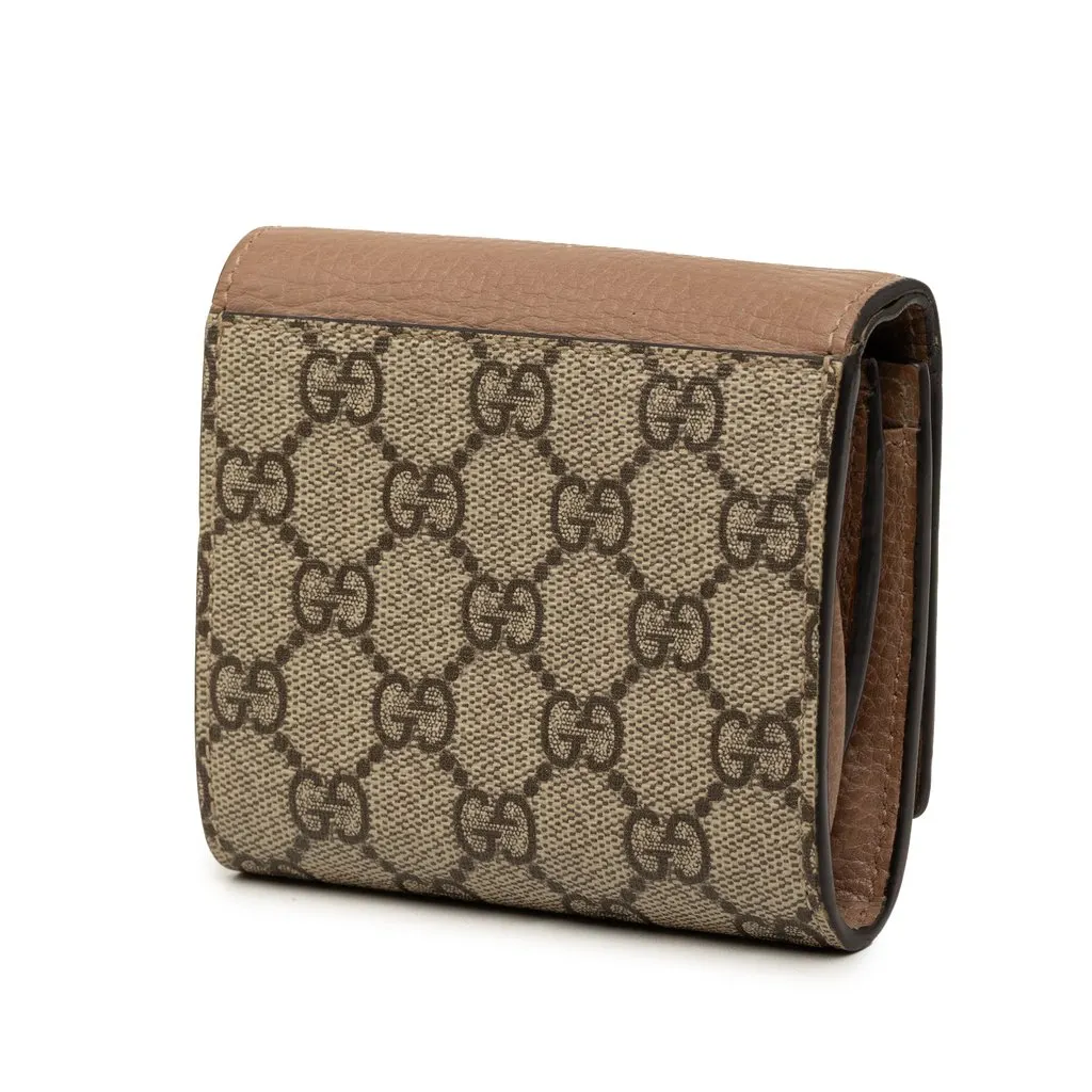 Gucci Bicolor GG Marmont Calfskin and GG Supreme Bifold Wallet Beige Leather Very good - Back View