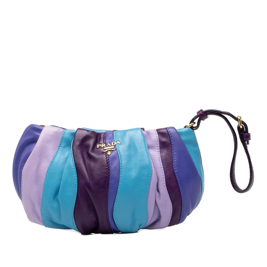 Prada Nappa Trembled Blossoms Stripes Clutch Purple Leather Good - Front View