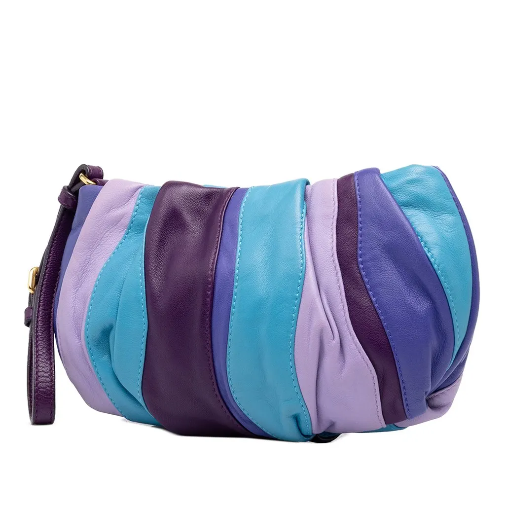 Prada Nappa Trembled Blossoms Stripes Clutch Purple Leather Good - Back View