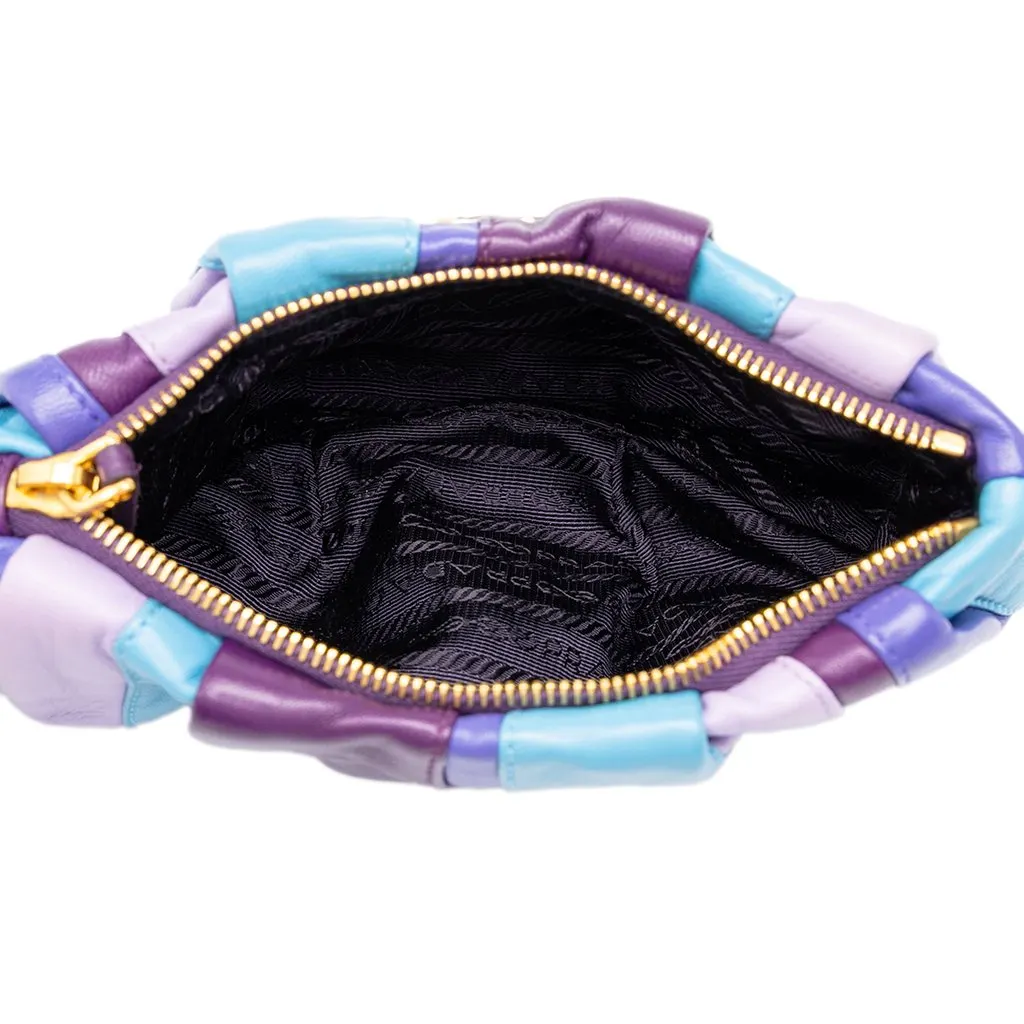 Prada Nappa Trembled Blossoms Stripes Clutch Purple Leather Good - Model View