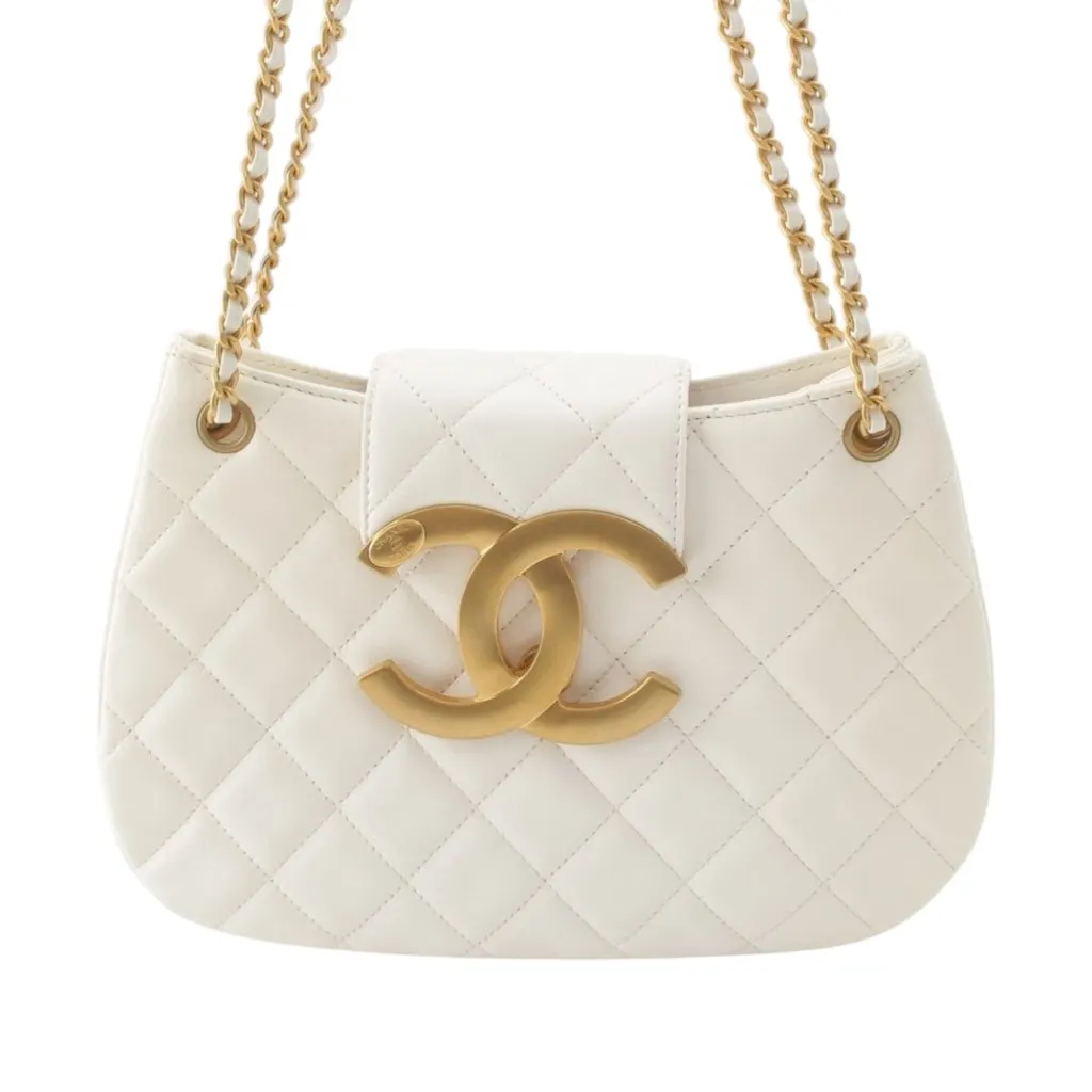 Chanel CC Quilted Lambskin Shoulder Bag White Leather Very good - Back View