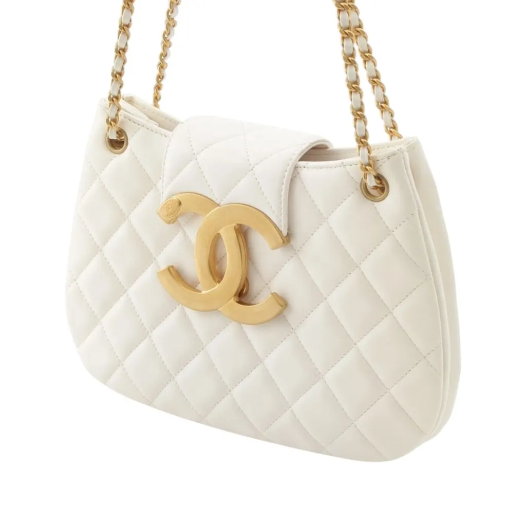 Chanel CC Quilted Lambskin Shoulder Bag White Leather Very good - Inside View