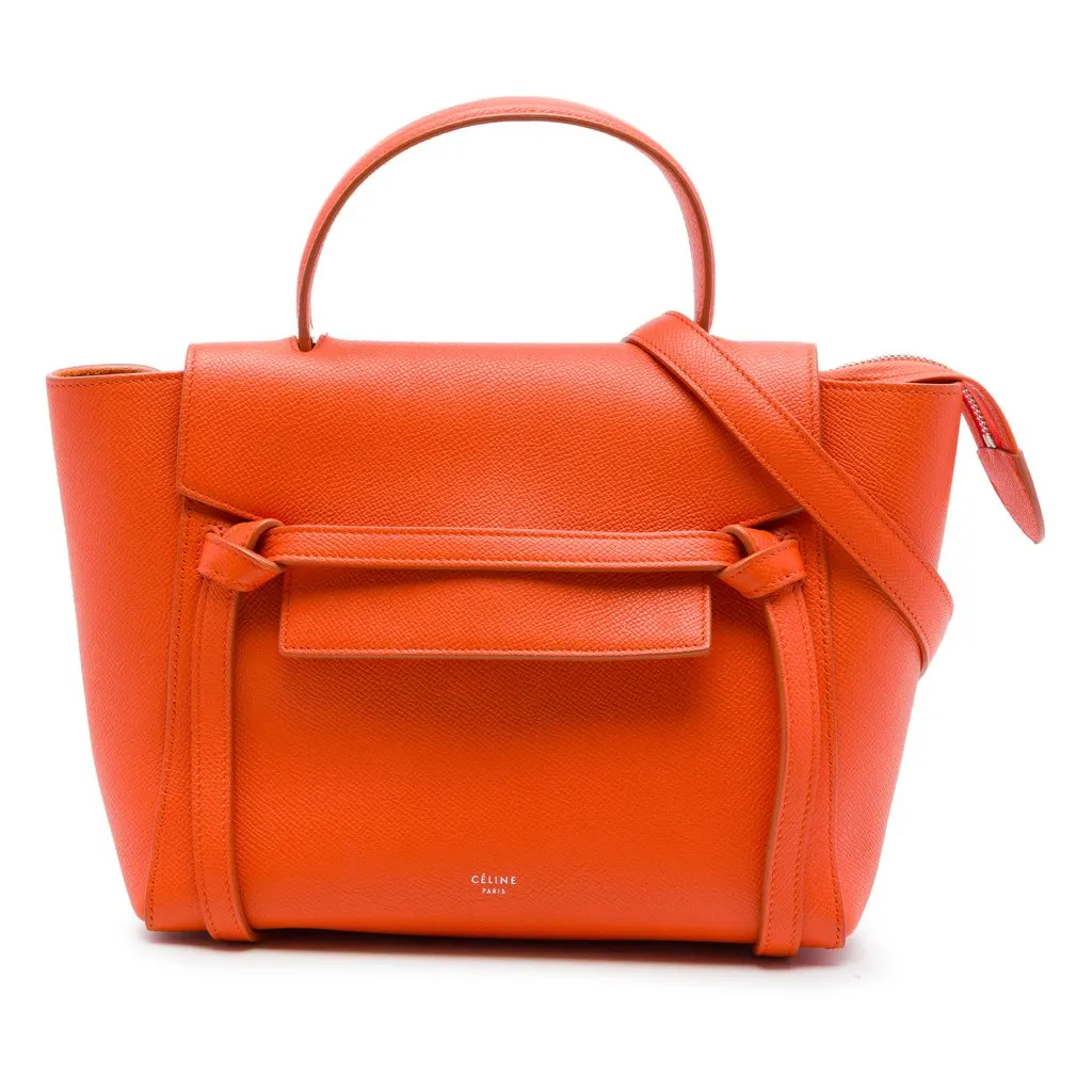 Celine Micro Grained Calfskin Belt Bag Orange Leather Good - Front View
