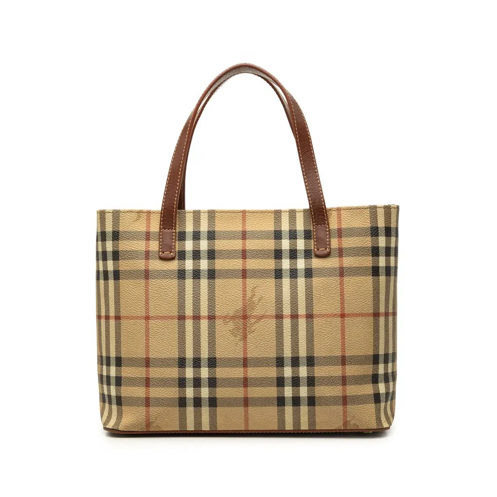 Burberry Mini Haymarket Check Coated Canvas Tote Beige Canvas Good - Front View