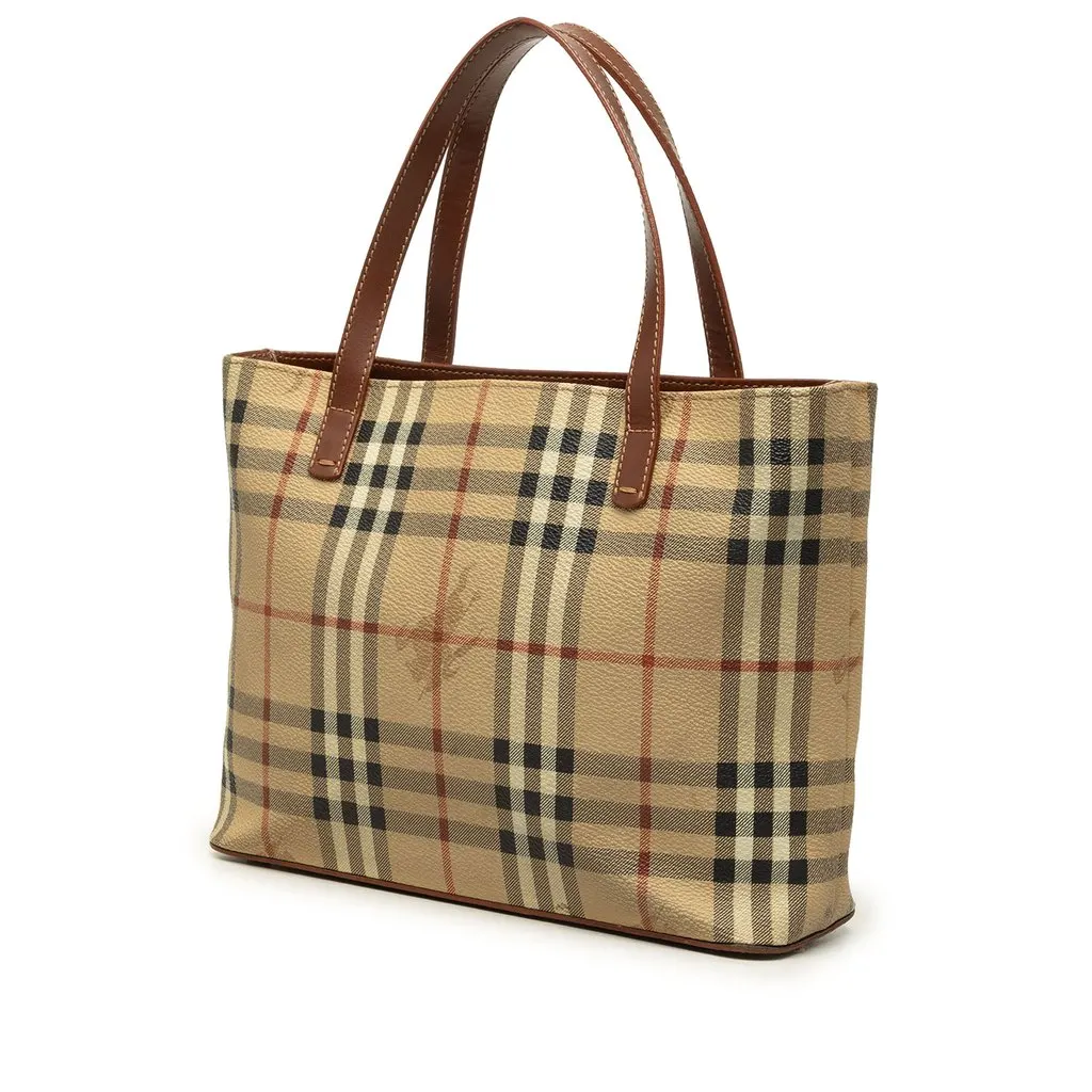 Burberry Mini Haymarket Check Coated Canvas Tote Beige Canvas Good - Back View