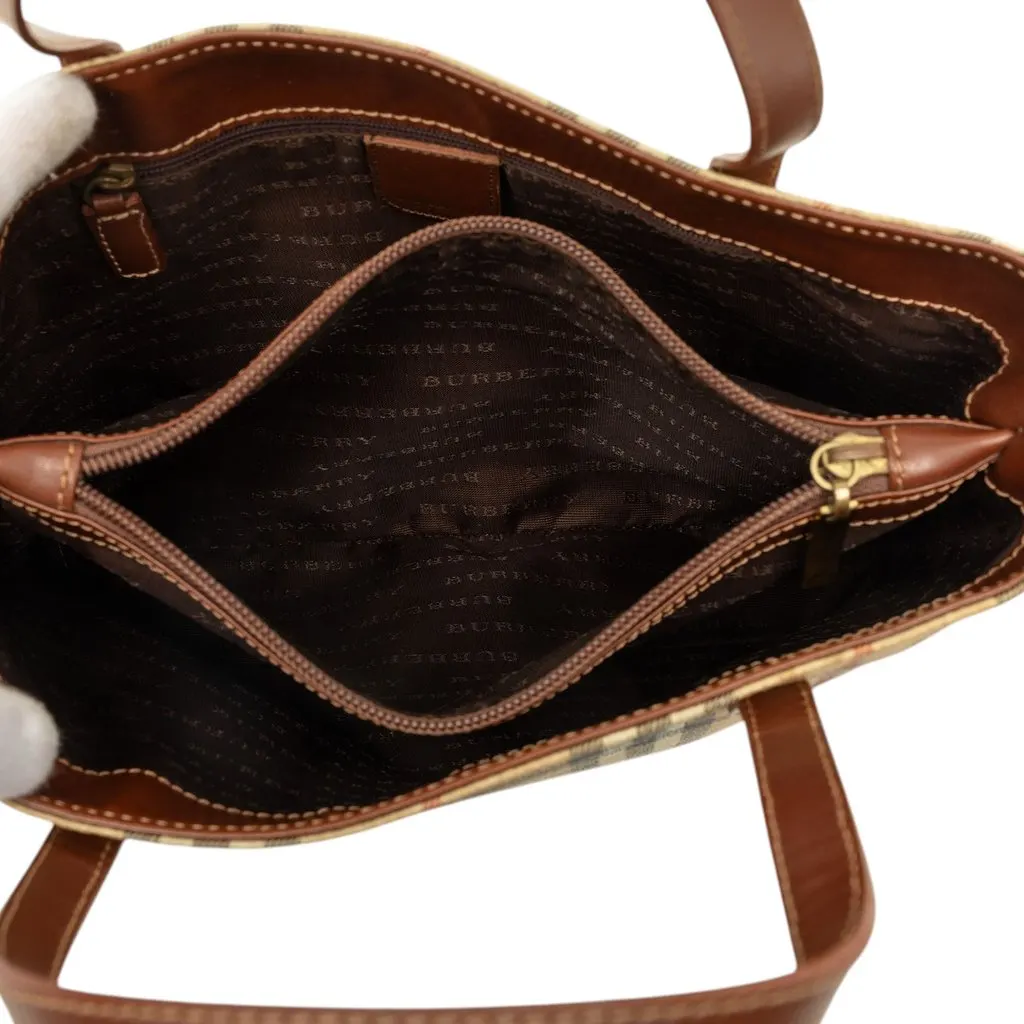 Burberry Mini Haymarket Check Coated Canvas Tote Beige Canvas Good - Model View
