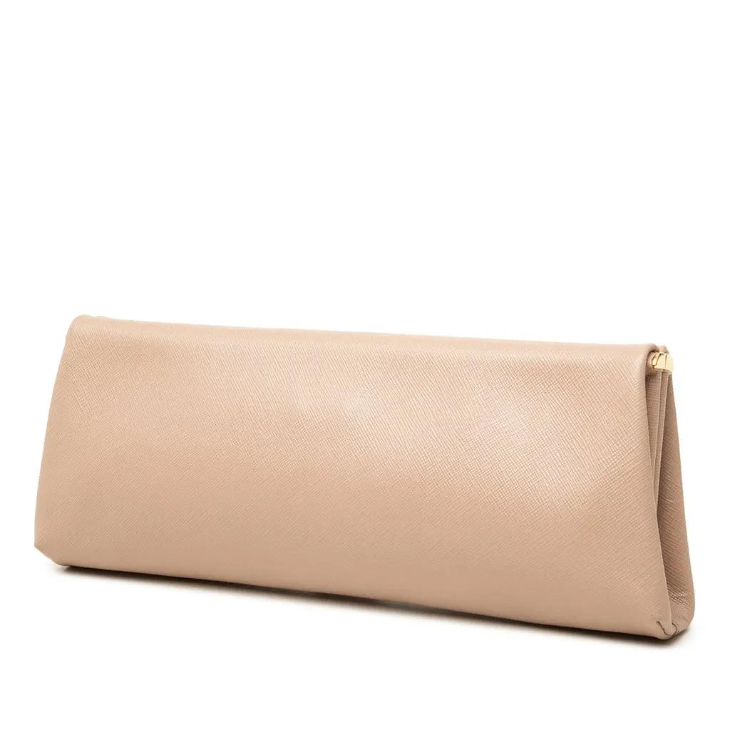 Prada Saffiano Lux East West Frame Clutch Beige Leather Very good - Back View