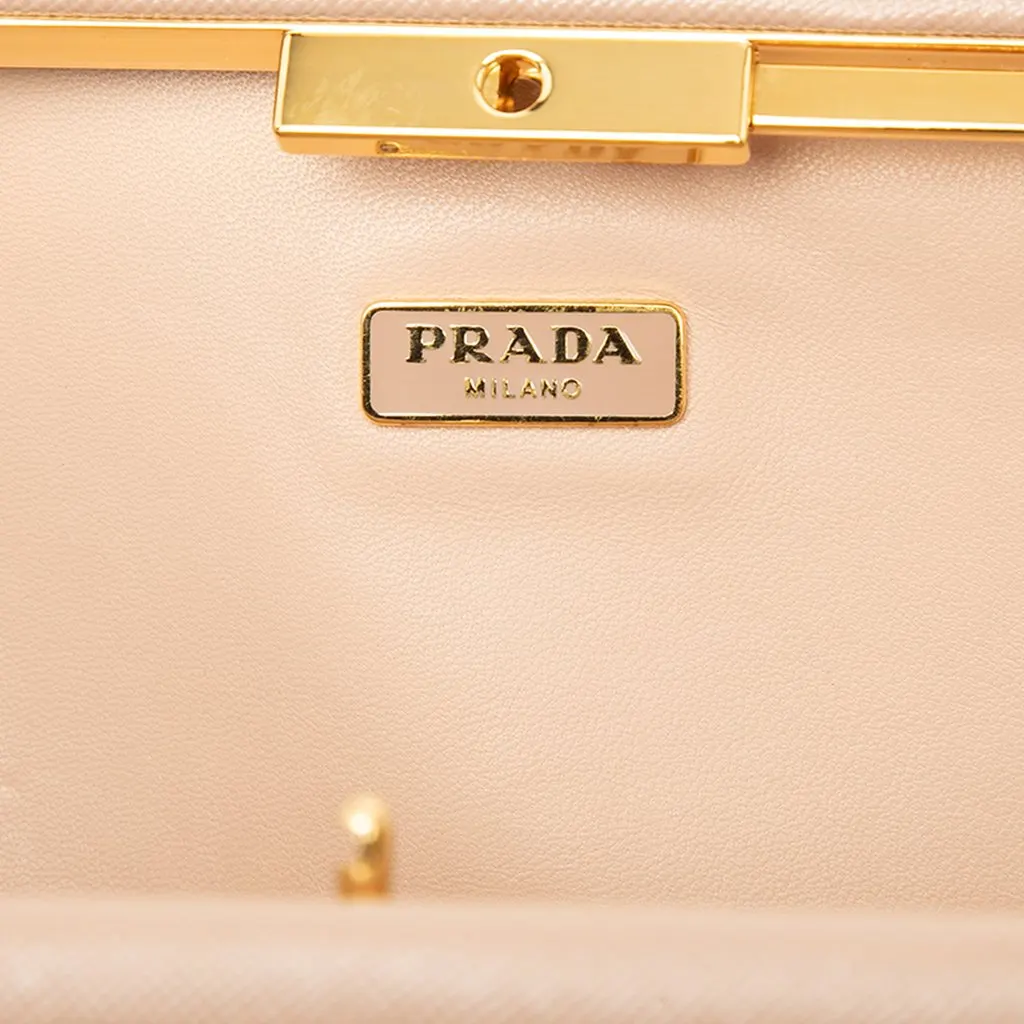 Prada Saffiano Lux East West Frame Clutch Beige Leather Very good - Box View