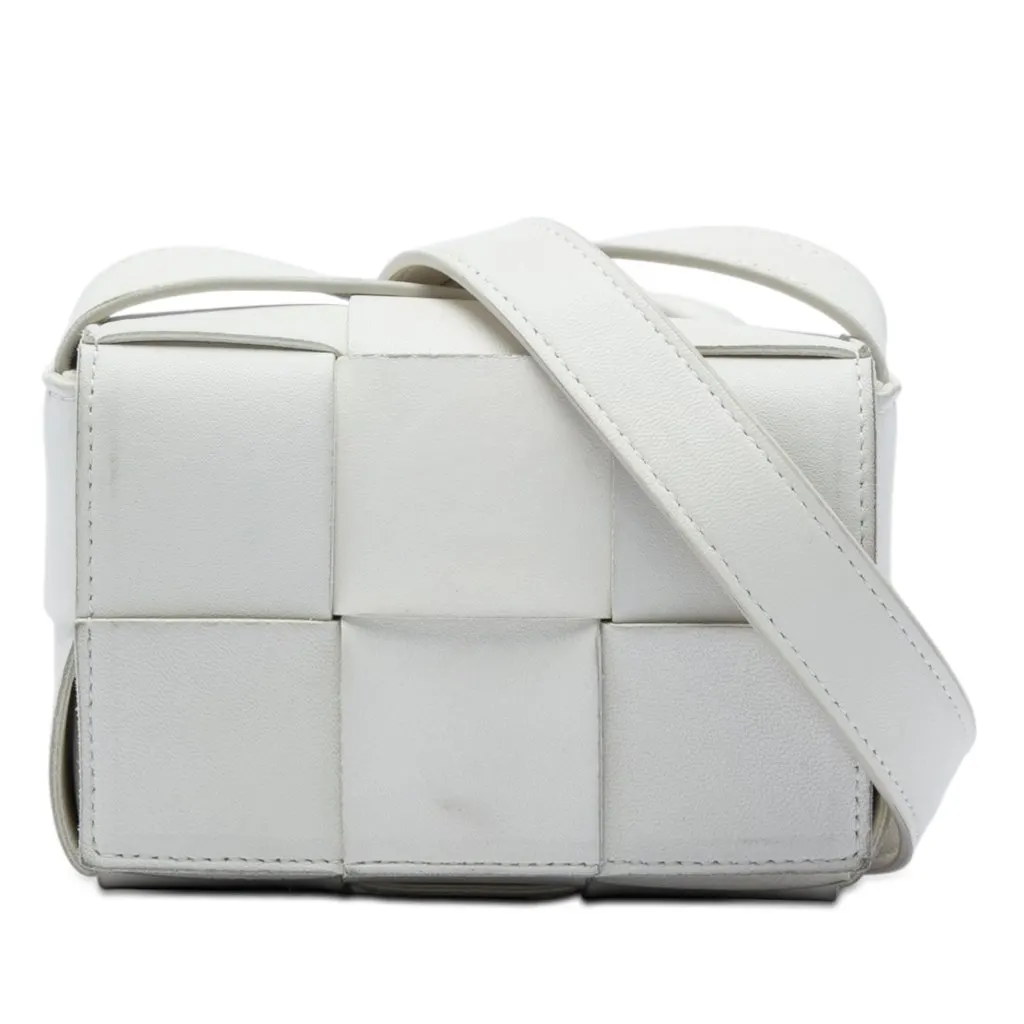 Bottega Veneta Candy Nappa Intrecciato Cassette Crossbody White Leather Very good - Front View