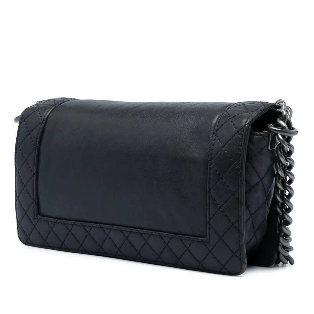 Chanel Old Medium Lambskin Boy Reverso Flap Black Leather Very good - Back View