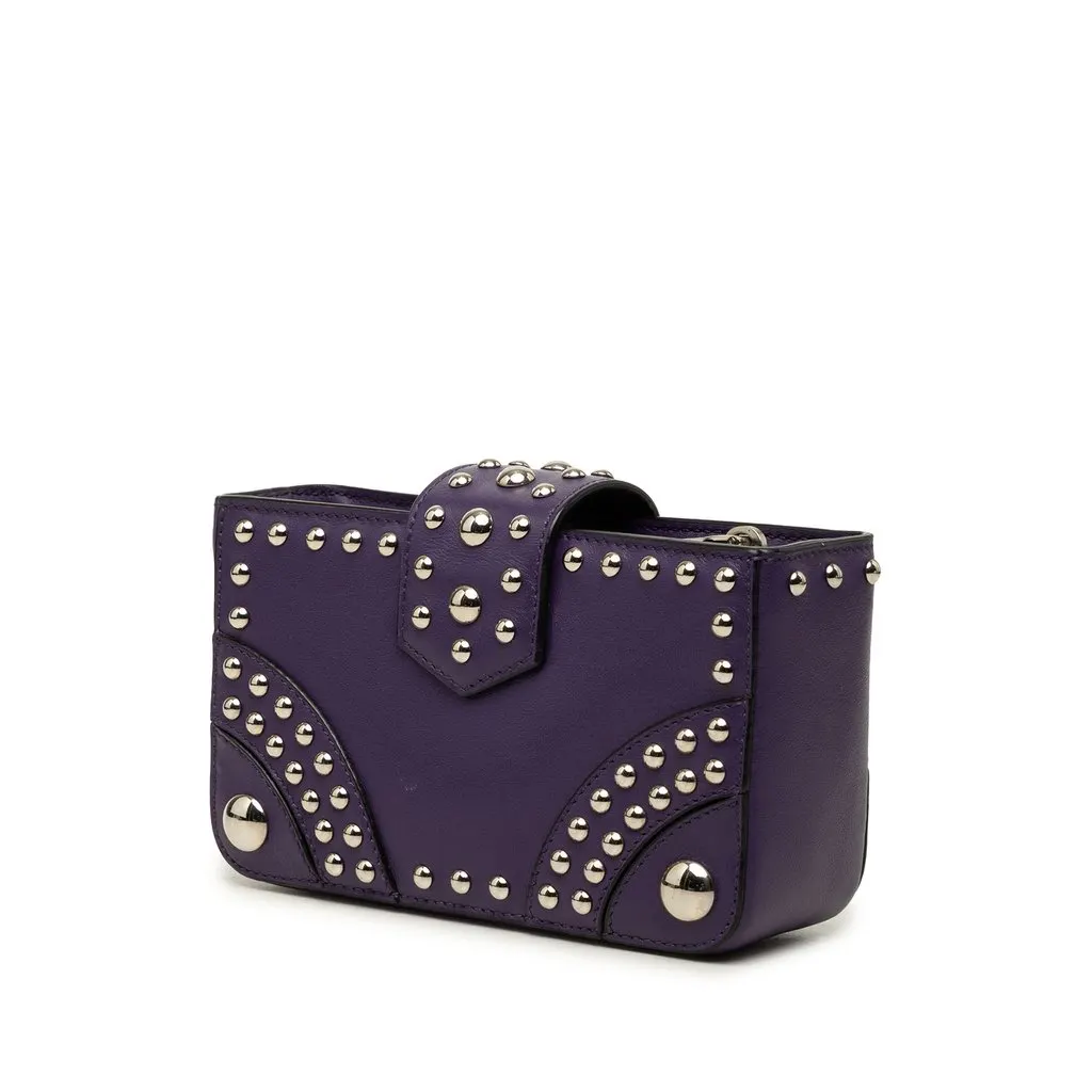 Prada City Calfskin Studded Elektra Turn Lock Clutch Purple Leather Very good - Back View