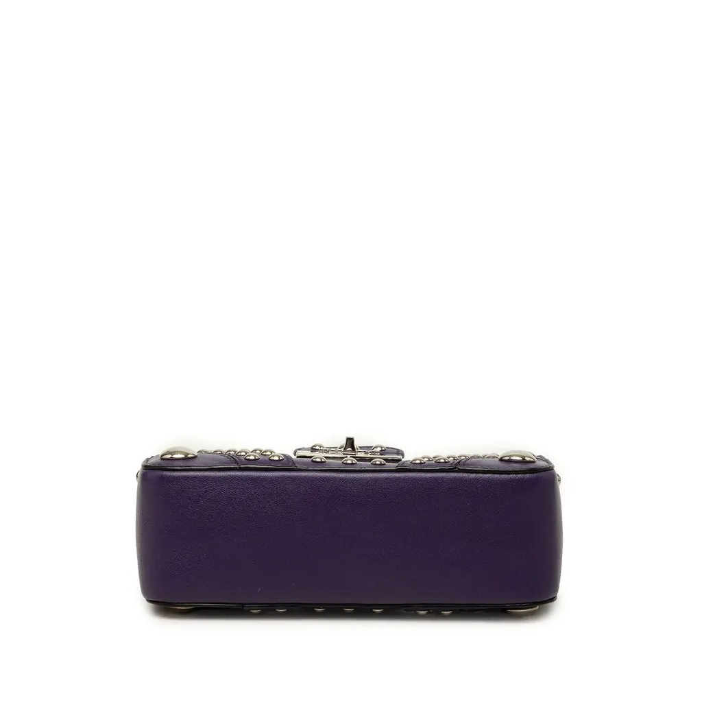 Prada City Calfskin Studded Elektra Turn Lock Clutch Purple Leather Very good - Inside View