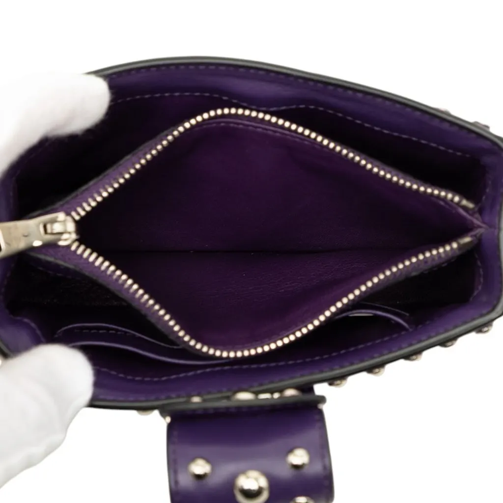 Prada City Calfskin Studded Elektra Turn Lock Clutch Purple Leather Very good - Model View