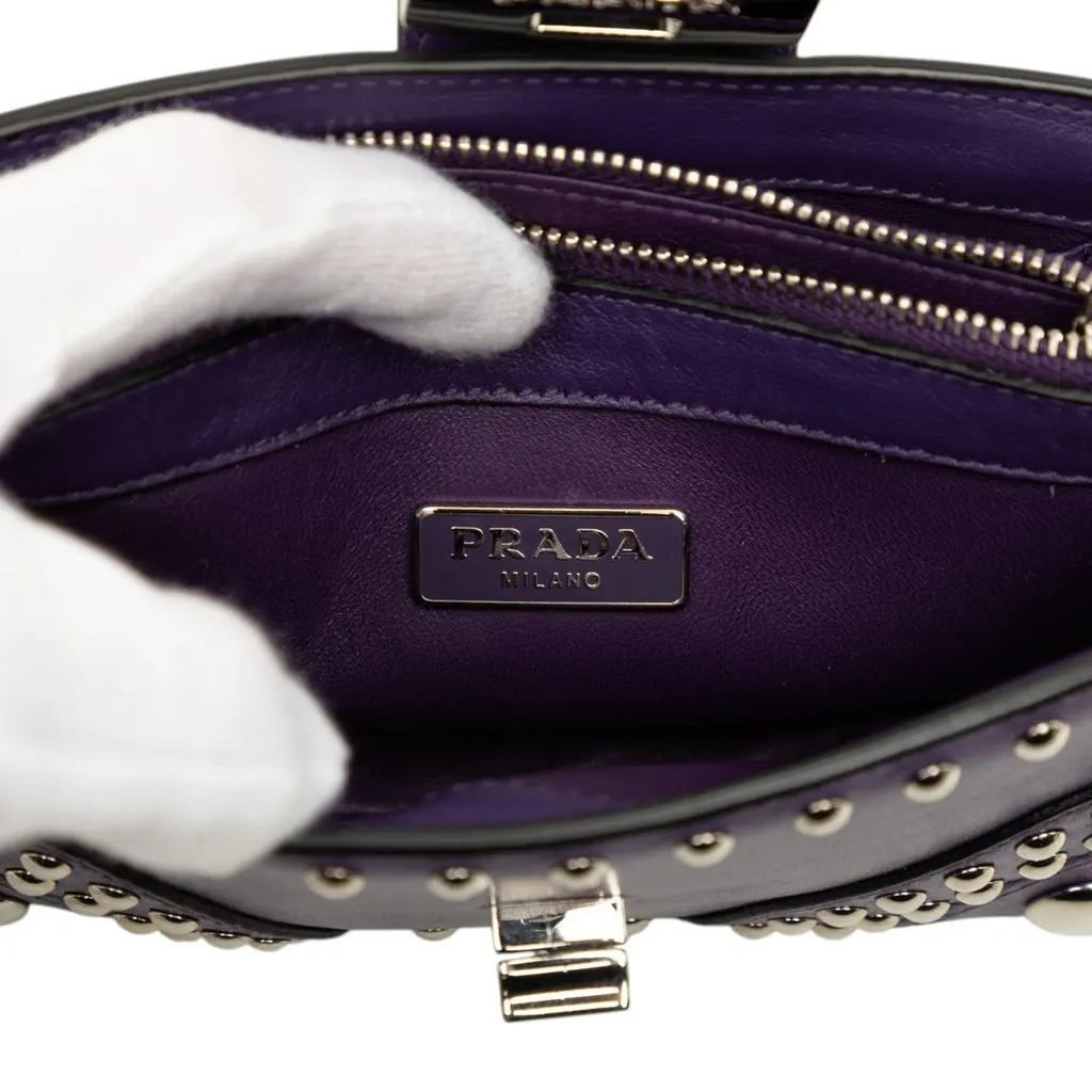 Prada City Calfskin Studded Elektra Turn Lock Clutch Purple Leather Very good - Box View