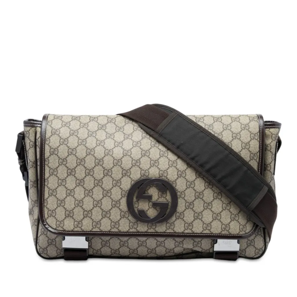 Gucci GG Supreme Interlocking G Crossbody Beige Canvas Very good - Front View
