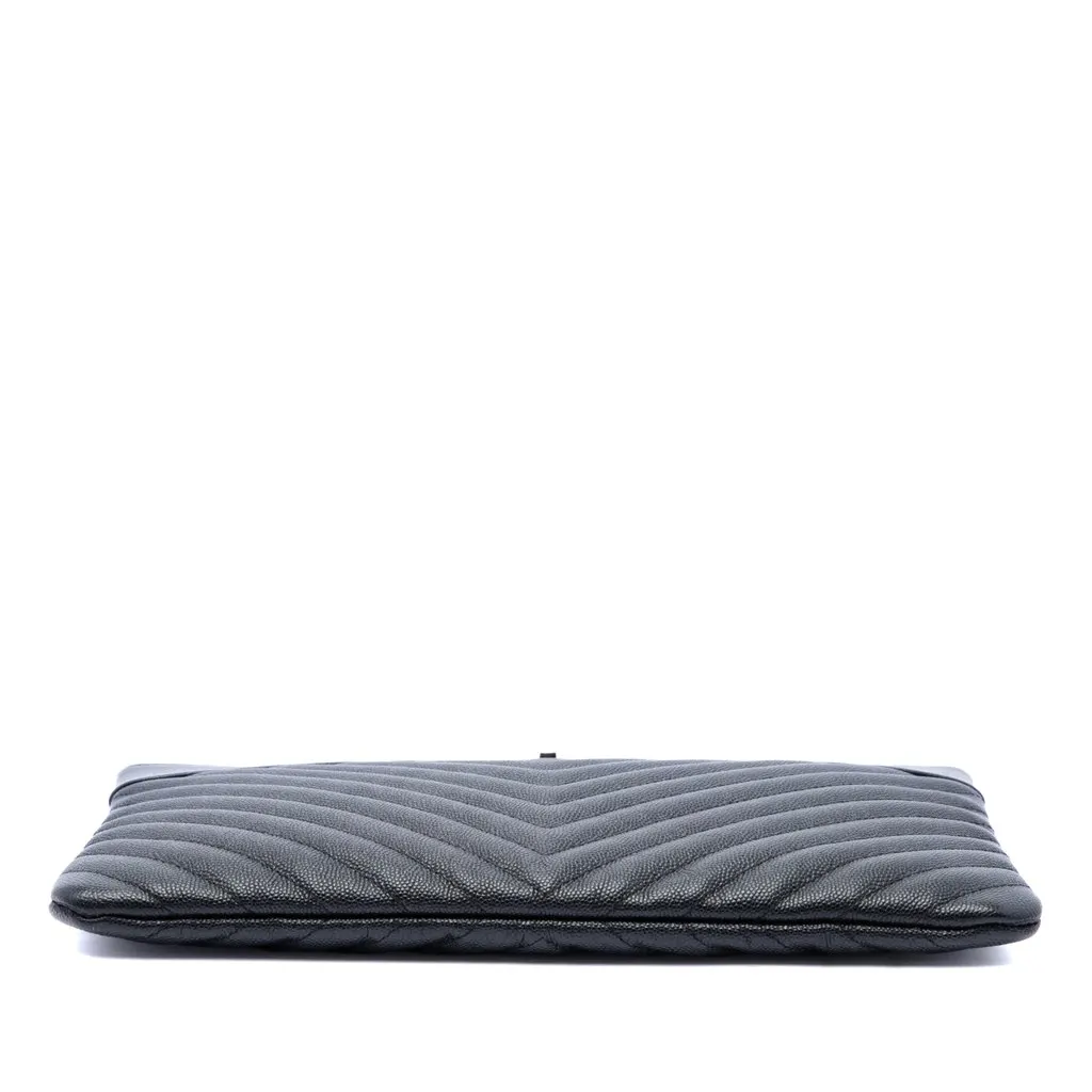 Chanel Medium Chevron Caviar Mademoiselle O Case Clutch Black Leather Very good - Inside View