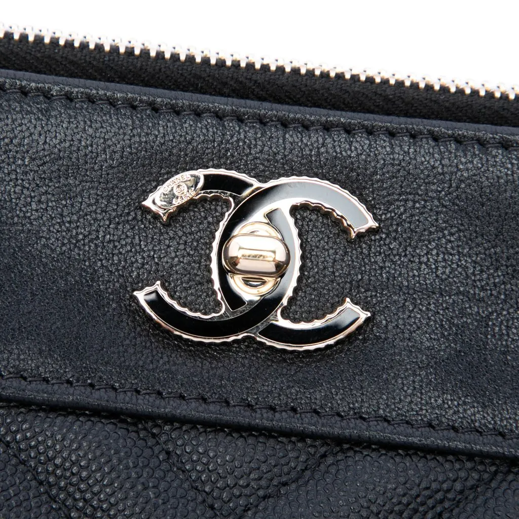 Chanel Medium Chevron Caviar Mademoiselle O Case Clutch Black Leather Very good - Box View