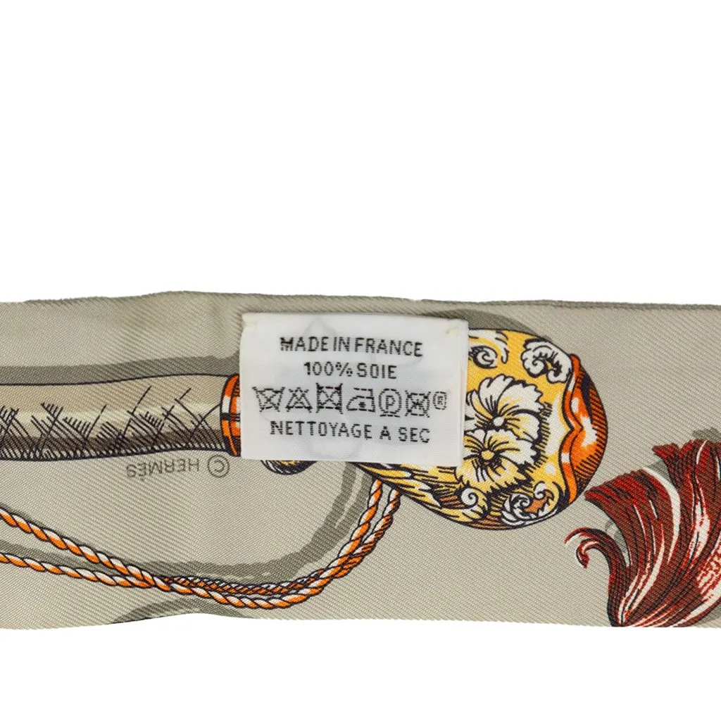 Hermès Cavalcades Silk Twilly Scarf Grey Silk Very good - Back View