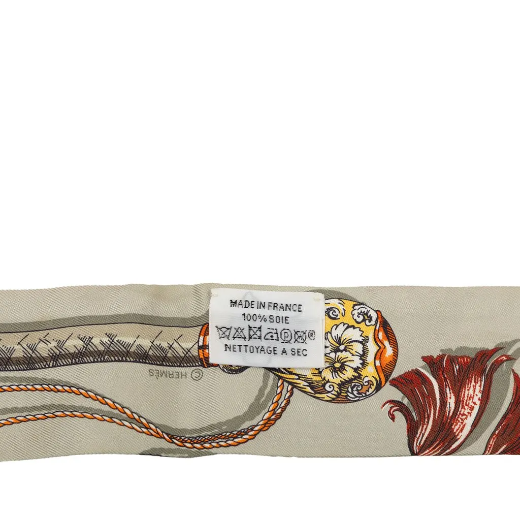 Hermès Cavalcades Silk Twilly Scarf Grey Silk Very good - Inside View